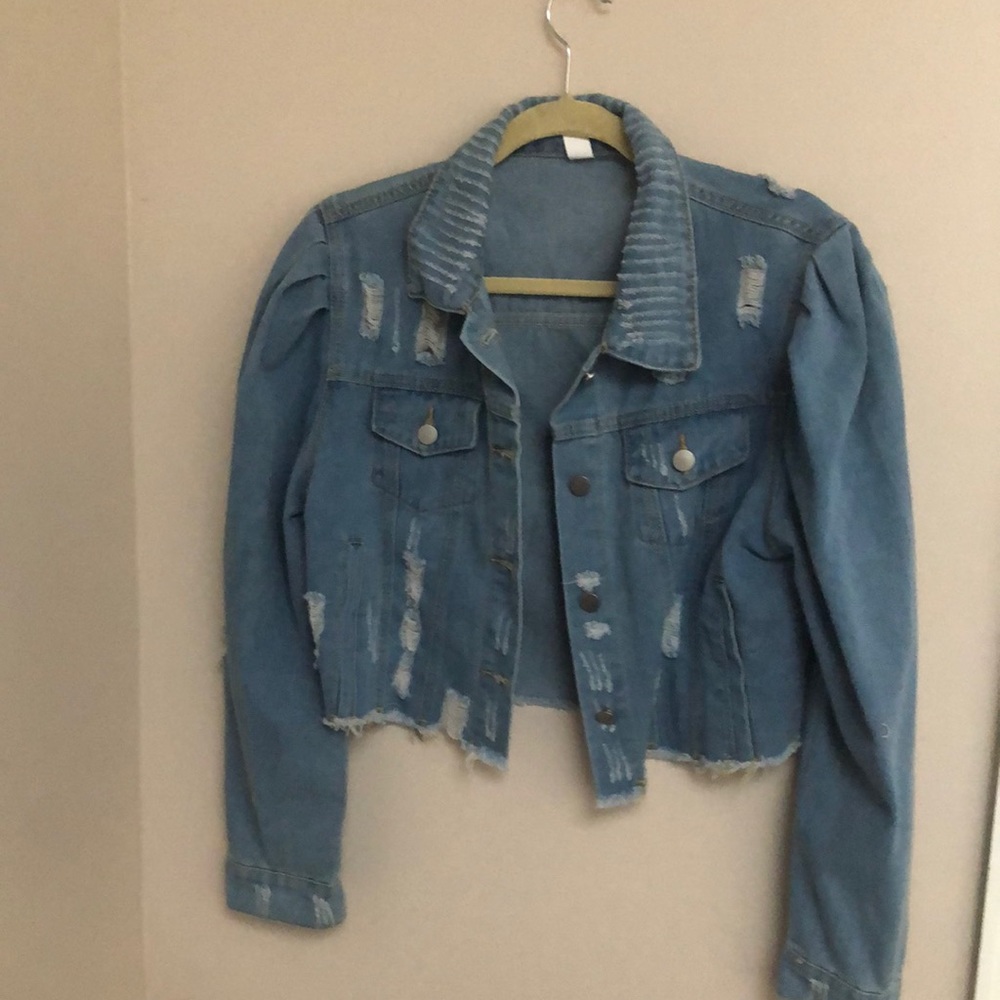 Jean destroyed cropped denim jacket